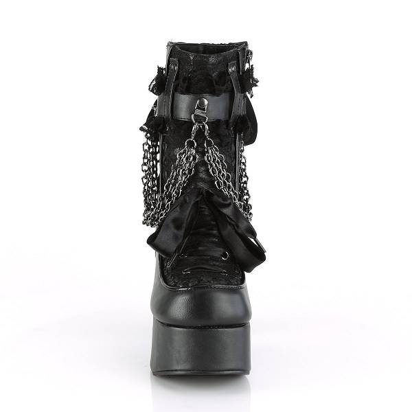 Demonia Women's Charade-110 Platform Ankle Boots - Black Vegan Leather/Lace Overlay D8639-01US Clearance